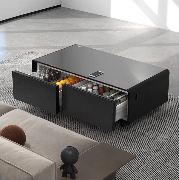 Primst Smart Refrigerator Coffee Table by Bhagwati, featuring a sleek modern design with built-in cooling and storage compartments.
