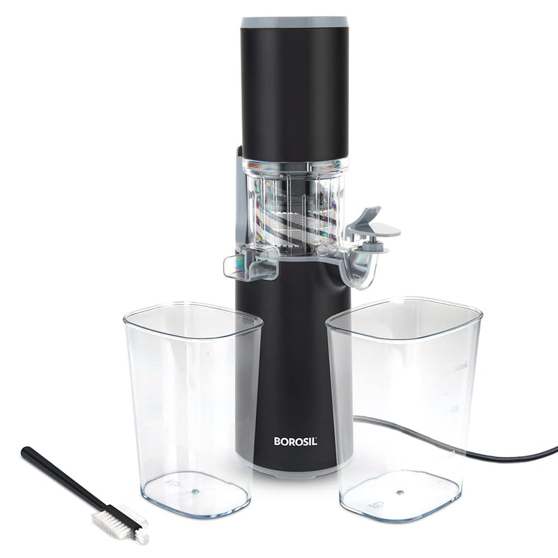 Bhagwati Borosil Easy Juice cold press slow juicer with stainless steel components and transparent juice collection container