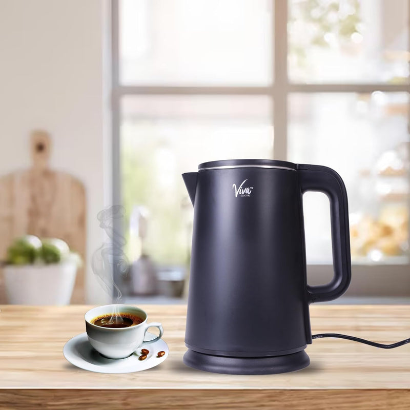 Bhagwati VIVA ITOUCH electric digital kettle with 1.8L capacity and four pre-set temperature modes, displayed on the kettle.