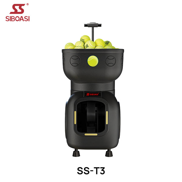 Bhagwati Siboasi T3 portable tennis ball machine with control panel and wheels for easy transport, ideal for tennis practice.