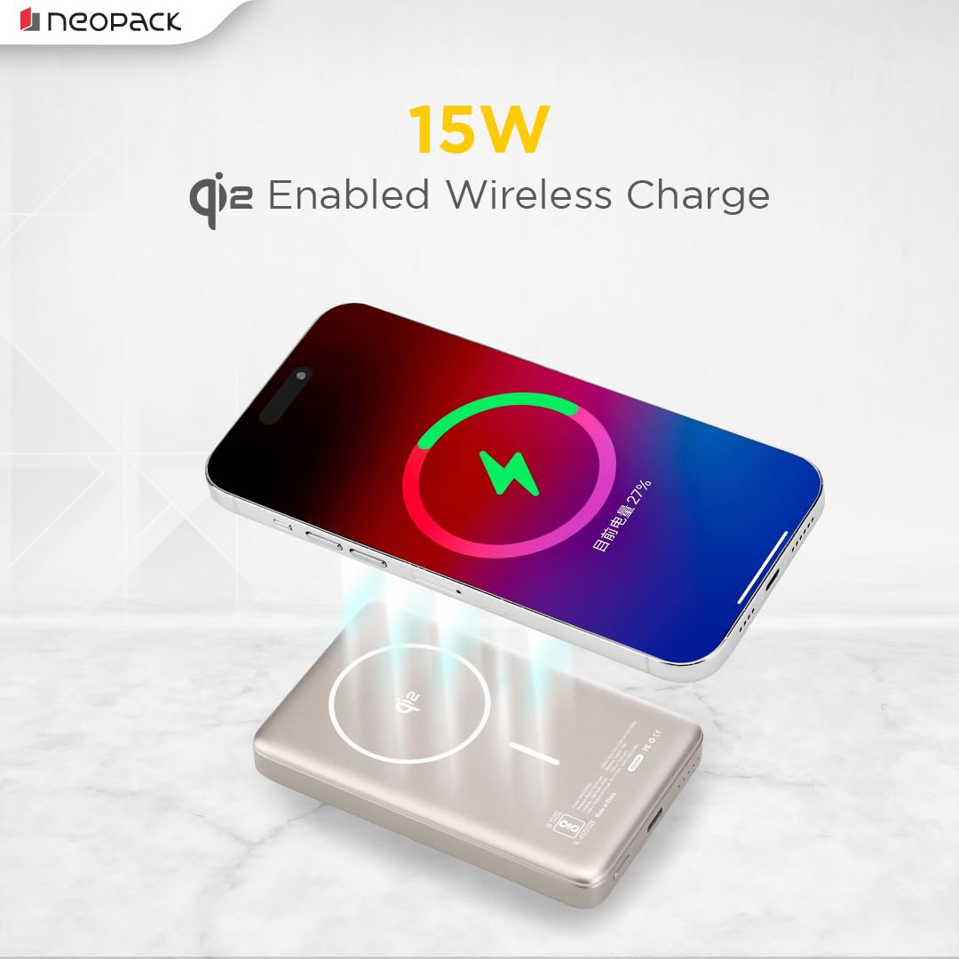 NEOPACK RAPID MAGSAFE POWER BANK 10000 MAH QI2 FAST CHARGING PORTABLE CHARGER SUPPORT WIRELESS CHARGEING (Titanium)