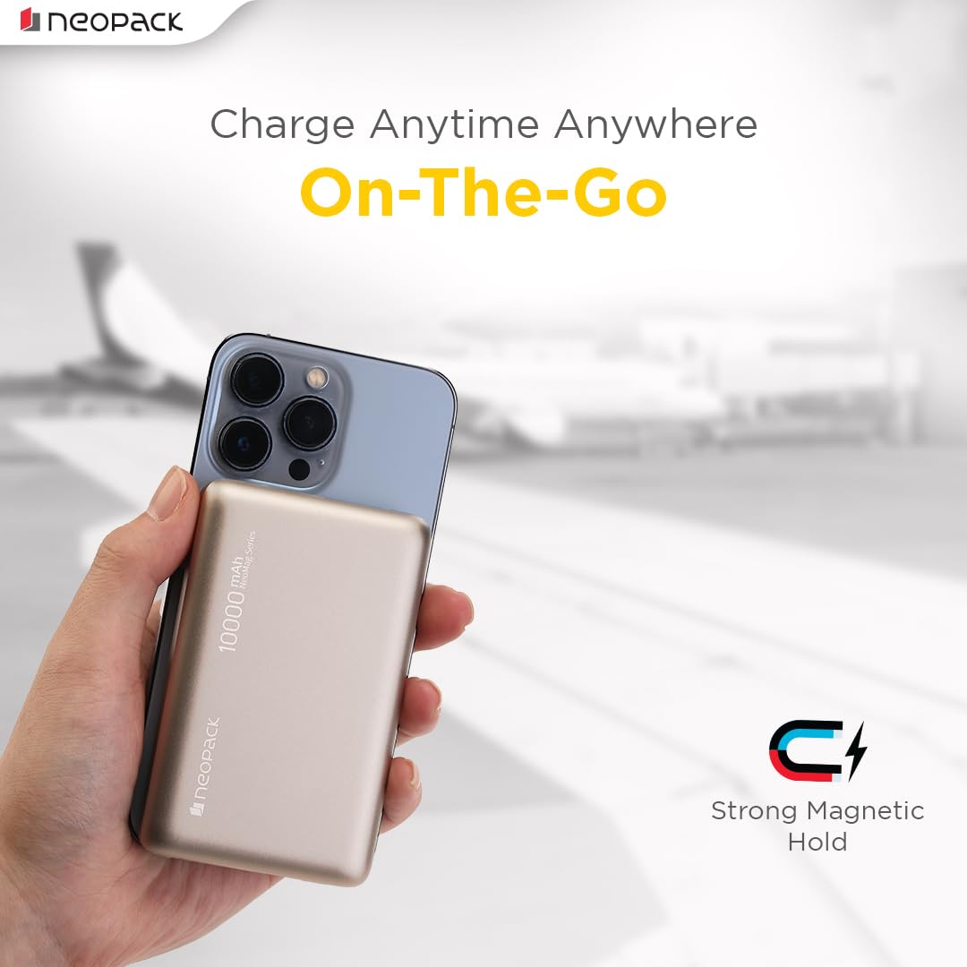 NEOPACK RAPID MAGSAFE POWER BANK 10000 MAH QI2 FAST CHARGING PORTABLE CHARGER SUPPORT WIRELESS CHARGEING (Titanium)