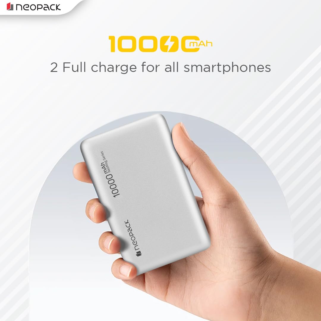 NEOPACK RAPID MAGSAFE POWER BANK 10000 MAH QI2 FAST CHARGING PORTABLE CHARGER SUPPORT WIRELESS CHARGEING (Silver)