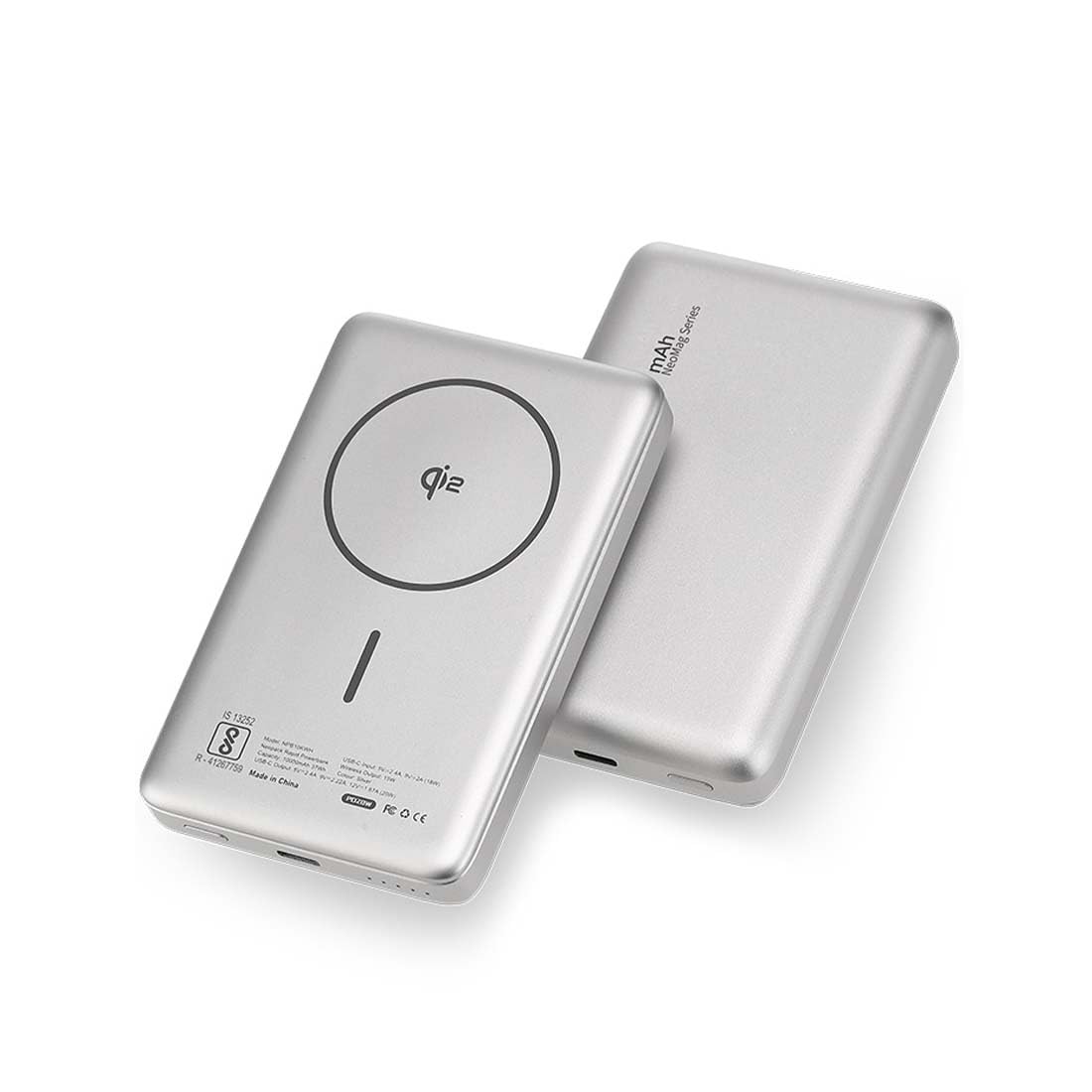 NEOPACK RAPID MAGSAFE POWER BANK 10000 MAH QI2 FAST CHARGING PORTABLE CHARGER SUPPORT WIRELESS CHARGEING (Silver)