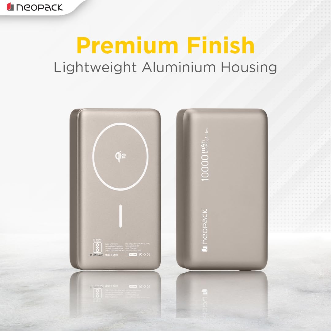 NEOPACK RAPID MAGSAFE POWER BANK 10000 MAH QI2 FAST CHARGING PORTABLE CHARGER SUPPORT WIRELESS CHARGEING (Titanium)