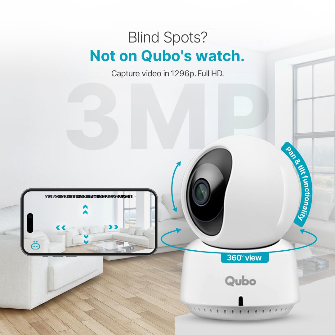 QUBO SMART 360 3MP 1296P WIFI CCTV SECURITY CAMERA FROM HERO GROUP