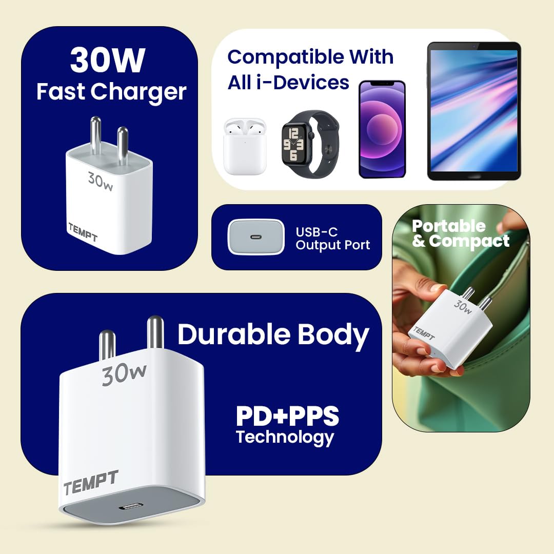 Tempt Bolt 30W PD+PPS Fast Charger