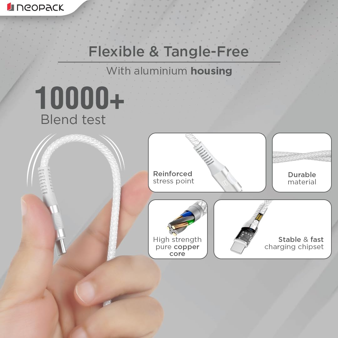 Neopack Duraflex 60W Type C to C Unbreakable Nylon Braided Charing Cable
