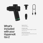 HYPERVOLT GO 2 IN BLACK - FEATURING QUIET GLIDE TECHNOLOGY - HANDHELD PERCUSSION MASSAGE GUN