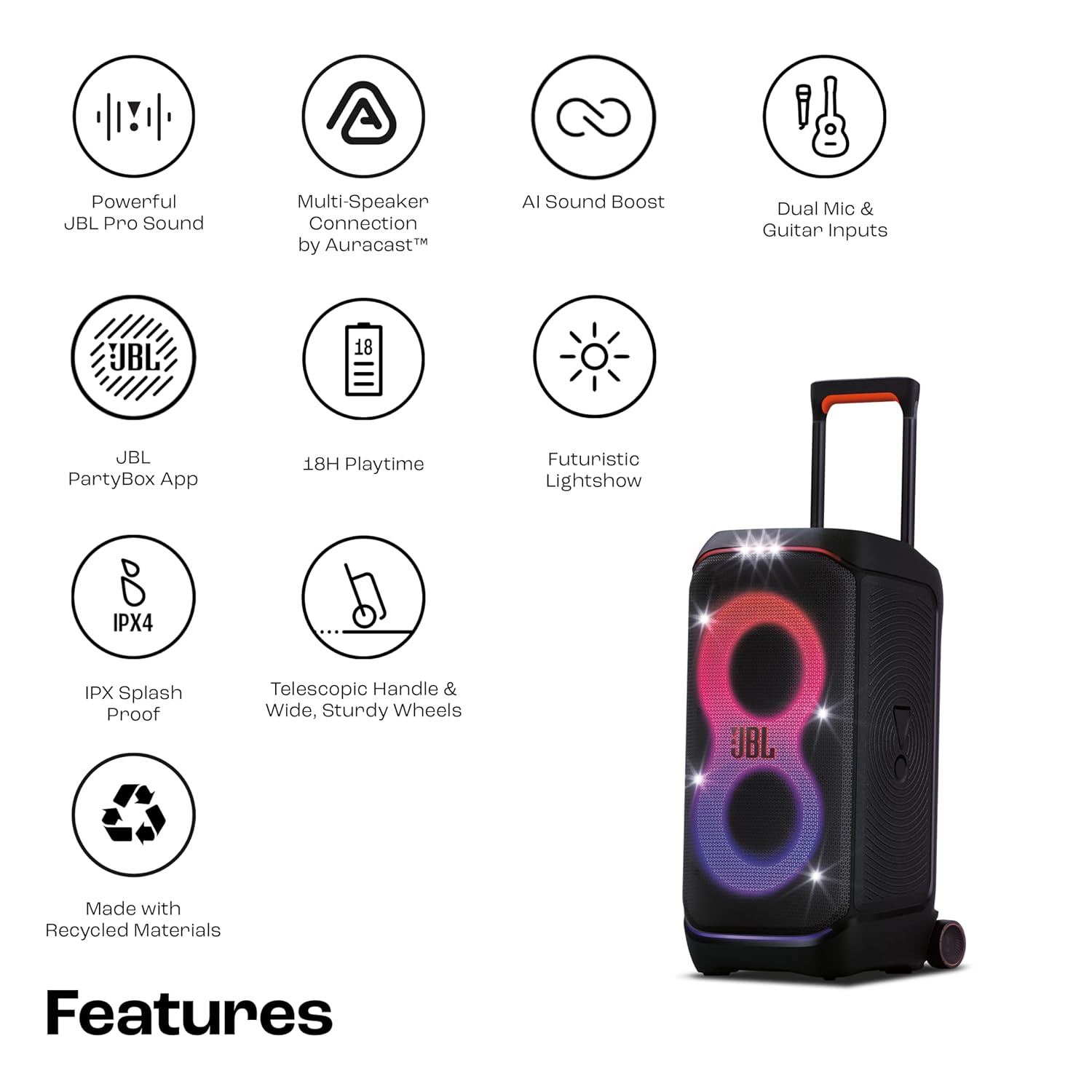 JBL PARTYBOX 320, PORTABLE BLUETOOTH 240W PARTY SPEAKER, AI SOUND BOOST