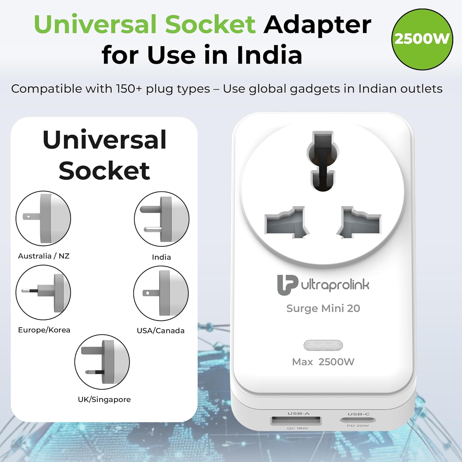 UltraProlink 3-Pin Universal Multi-Plug Socket with Surge