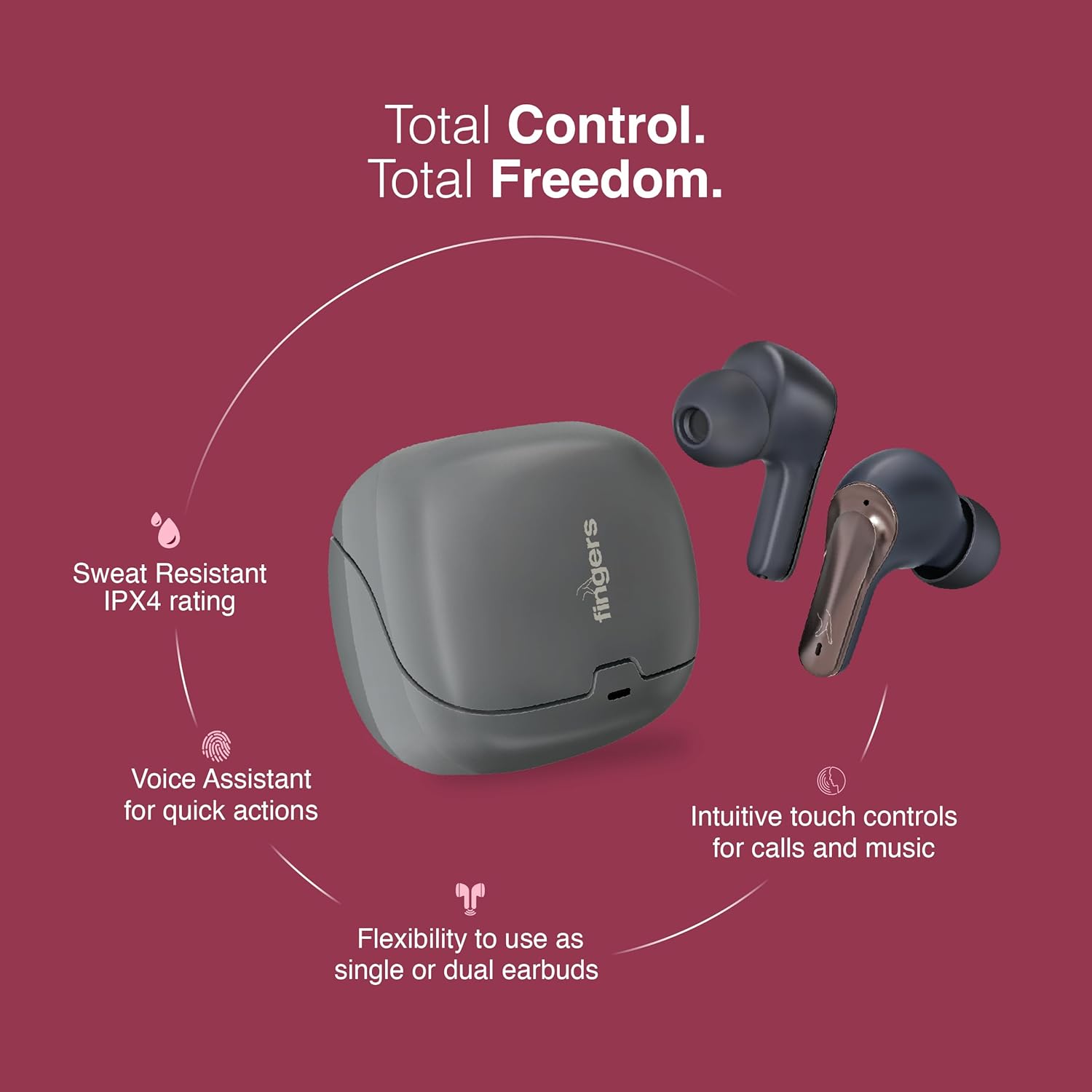FINGERS ANC-PARADISE TWS EARBUDS (GunMetal)