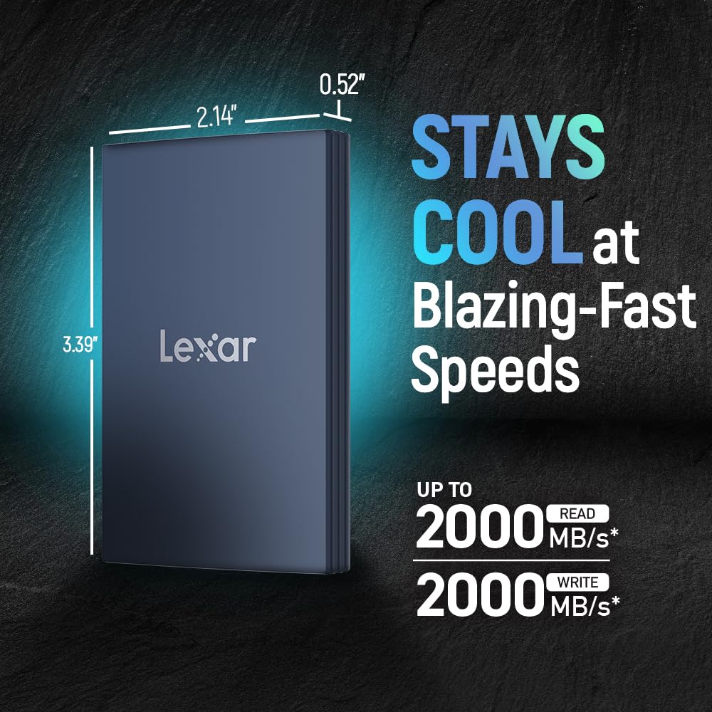 LEXAR 2TB SL500 PORTABLE SSD, UP TO 2000MB/S, USB 3.2 GEN 2X2, RUGGED, IP66 WATER & DUST RESISTANCE