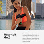 HYPERVOLT GO 2 IN BLACK - FEATURING QUIET GLIDE TECHNOLOGY - HANDHELD PERCUSSION MASSAGE GUN