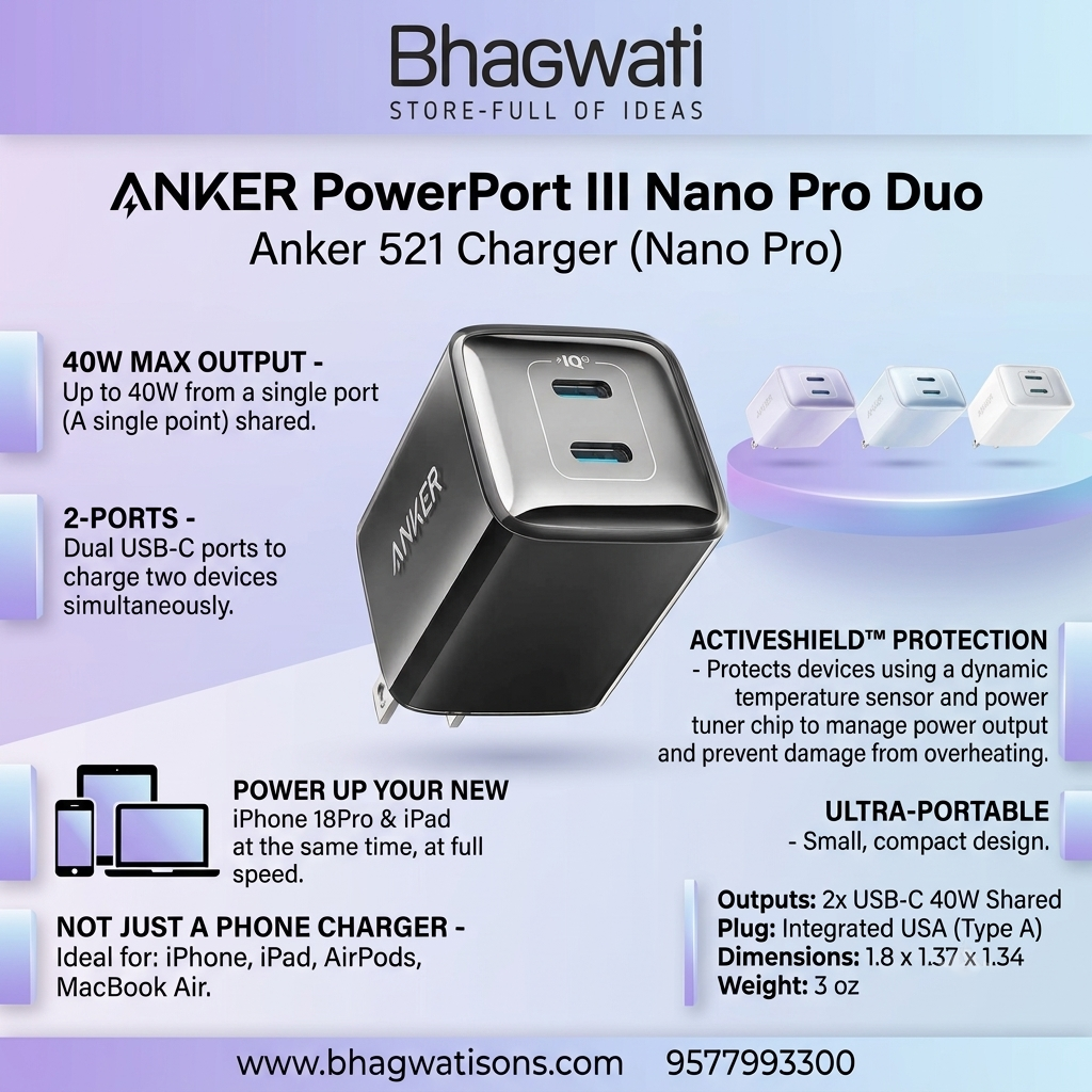 Anker 521 Charger Nano Pro 40W Dual USB-C Fast Wall Charger