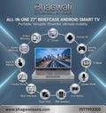 Bhagwati All-in-One 27 Briefcase Android Smart TV with sleek design and screen displaying colorful interface.