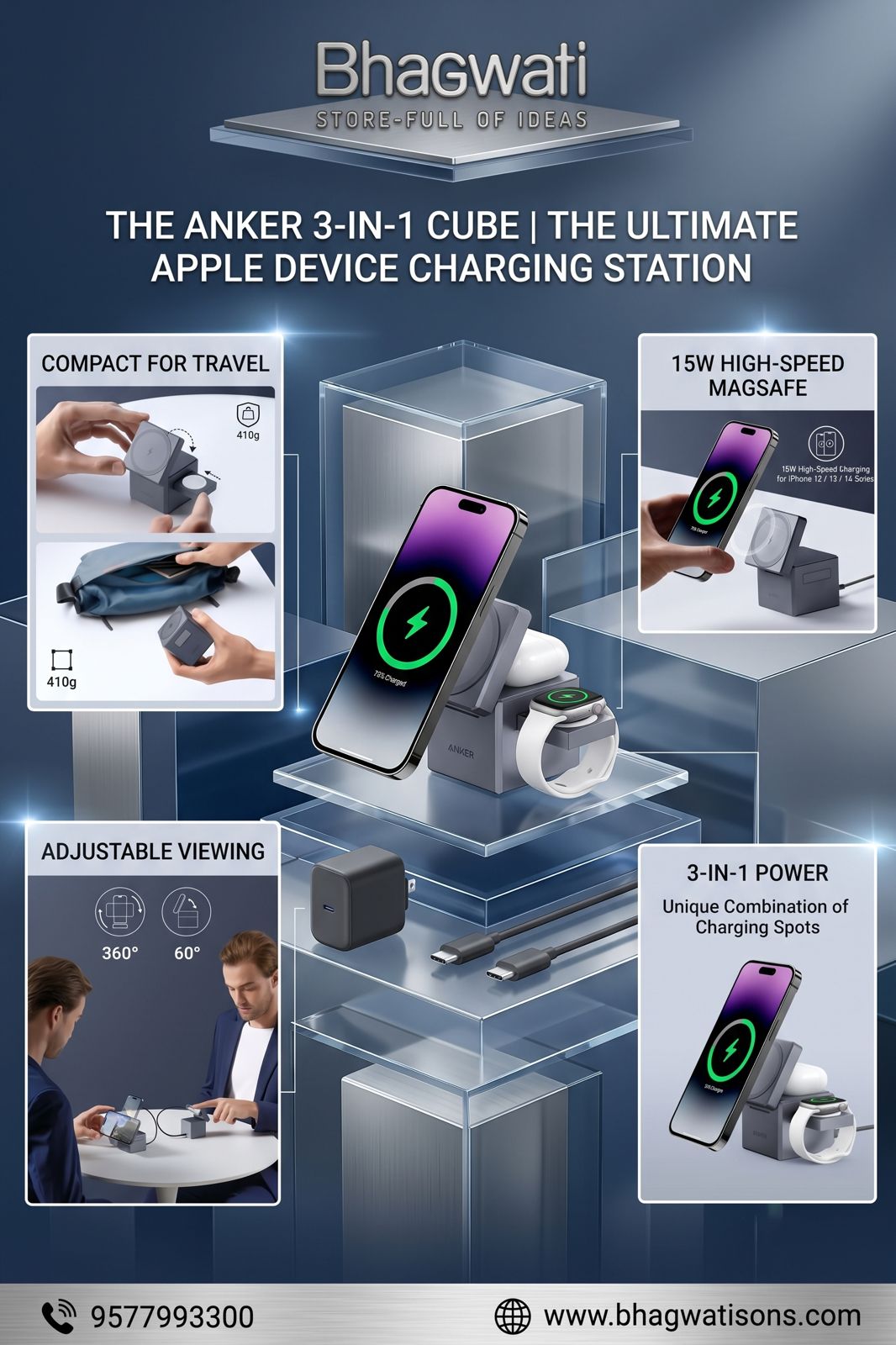 Anker 3-in-1 Cube MagSafe Charging Station