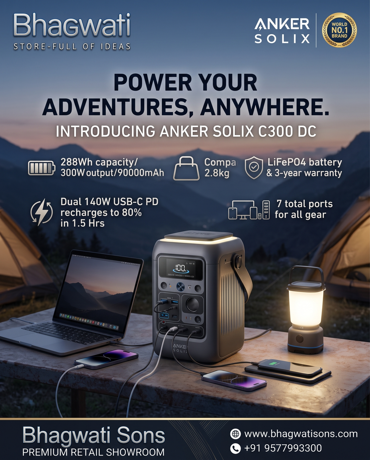 Anker SOLIX C300 Portable Power Station (288Wh, 300W Output)
