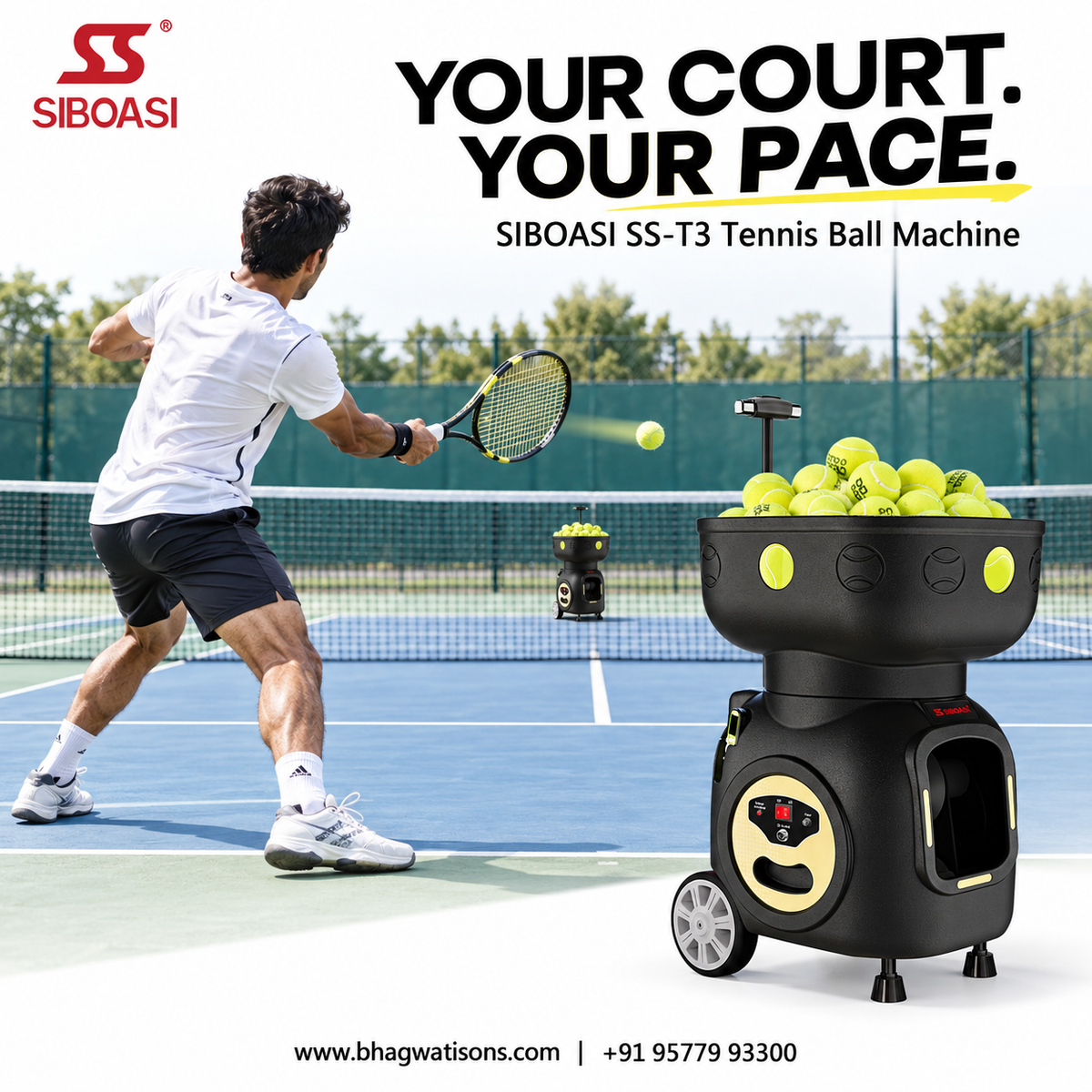Siboasi T3 Portable Tennis Ball Machine - Bhagwati