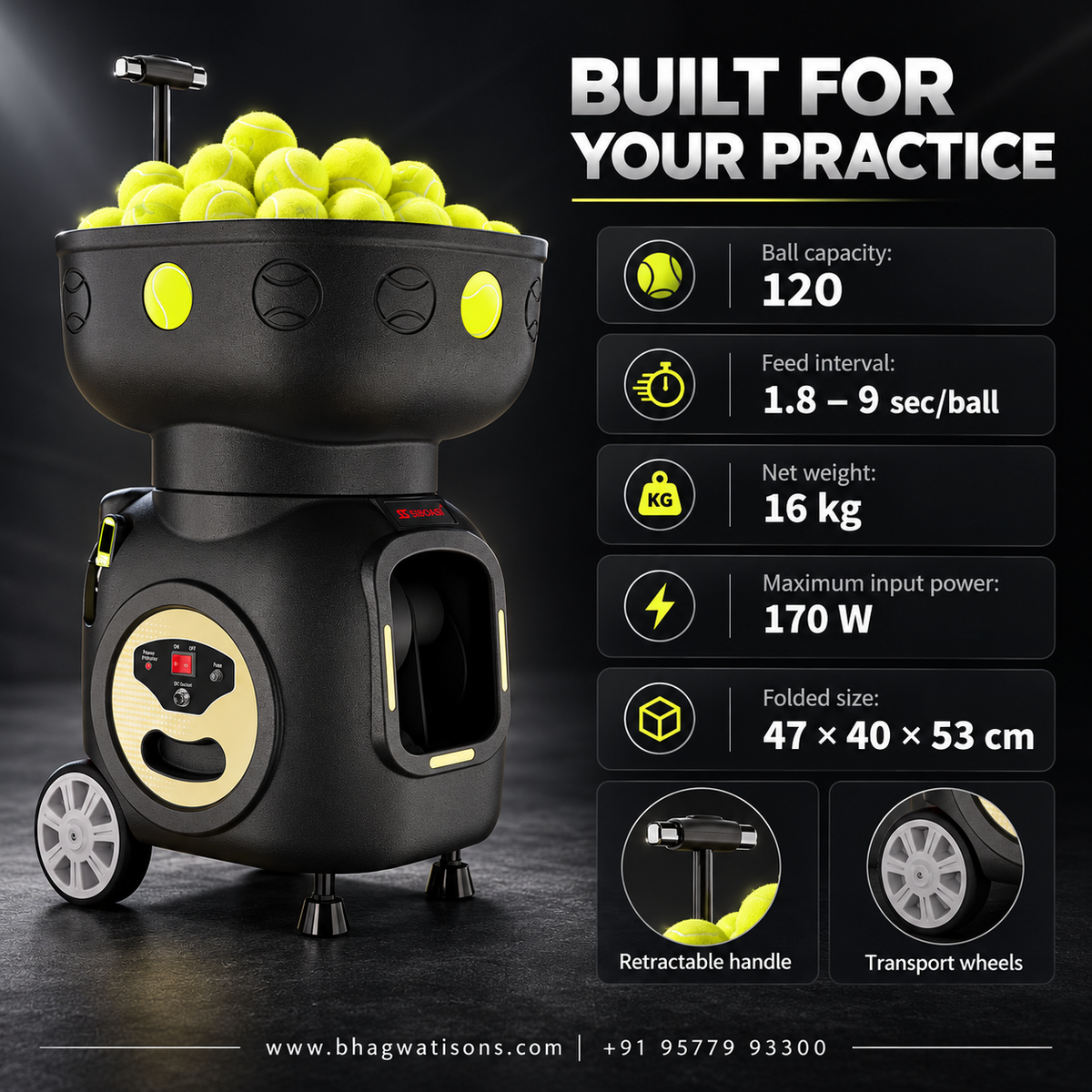 Siboasi T3 Portable Tennis Ball Machine - Bhagwati