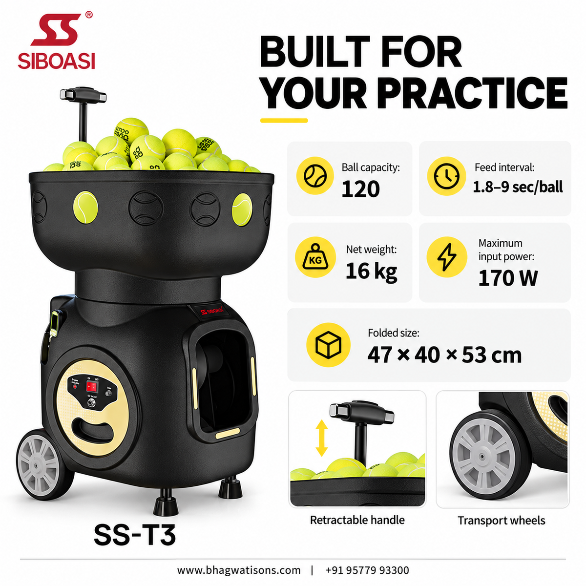 Siboasi T3 Portable Tennis Ball Machine - Bhagwati