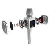 Bhagwati Tosing G6 wireless karaoke microphone and speaker set with hands-free microphone and compact speaker on a stand.