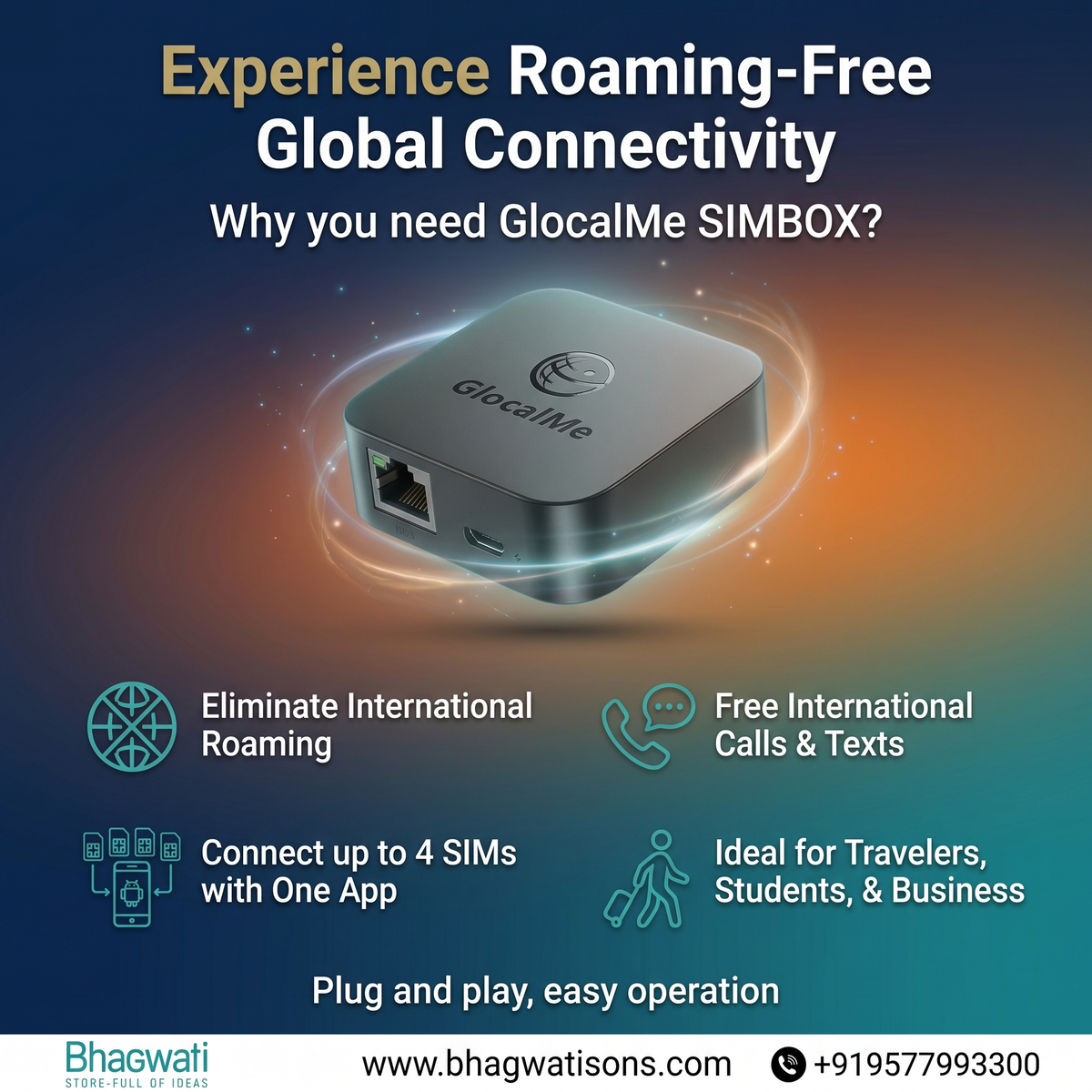 GlocalMe SIMBOX Multi-SIM Remote Adapter (4 SIM Slots, Zero Roaming Fees)