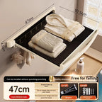 Single Metal Wall Mounted Invisible Foldable Extendable Punch-Free Bath Towel Rack with Shelf for Bathroom Storage Space Saving