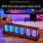 Nixie Wood RGB LED Clock Retro Glow Tube Timepiece
