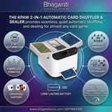 Bhagwati KPAW 2-in-1 automatic card shuffler and dealer device with sleek design for easy card handling and gaming.