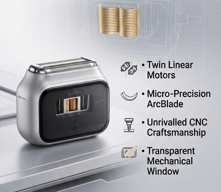 Laifen P3 Pro 3-Blade Electric Shaver (Dual Linear Motor, CNC Unibody Metal)