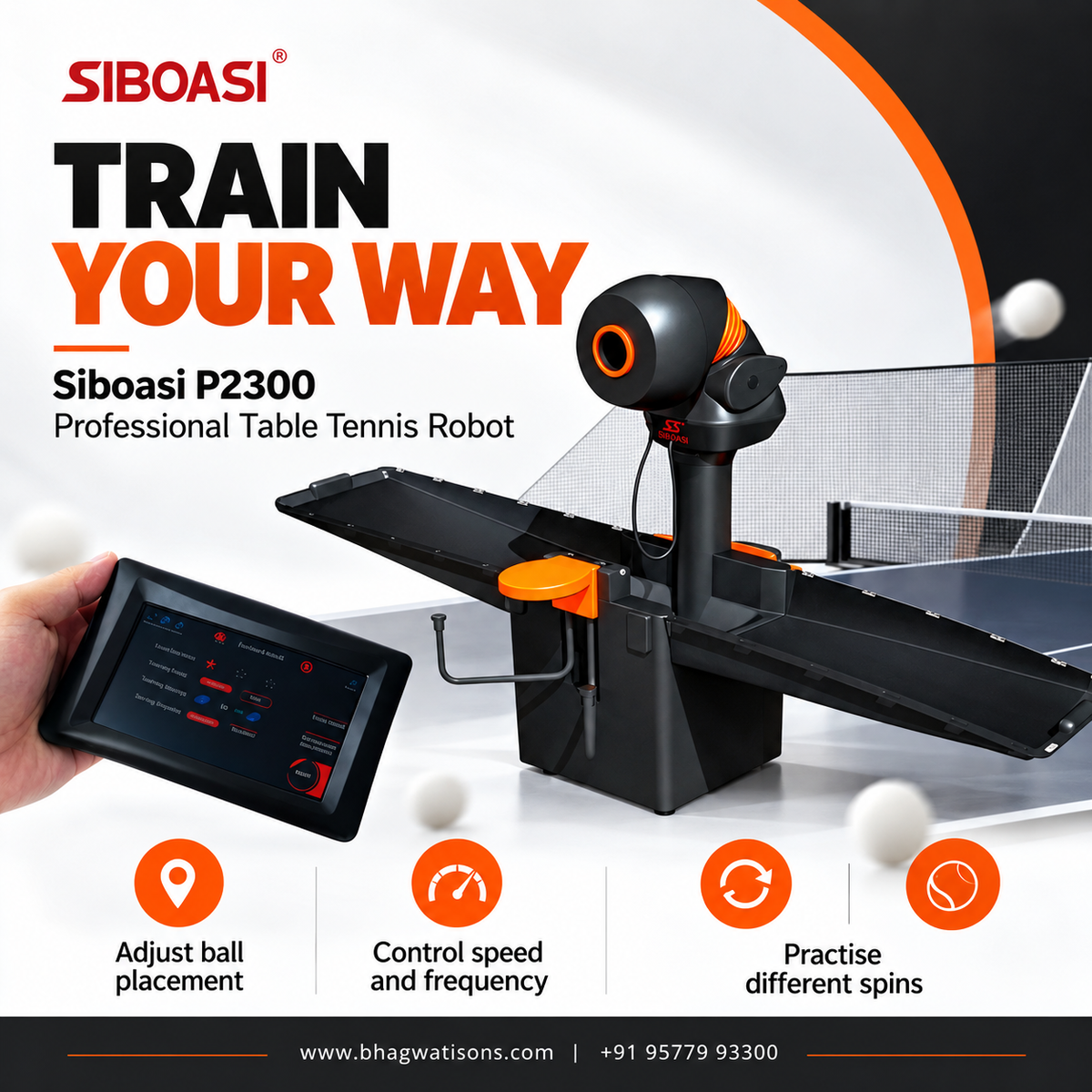 SIBOASI SS-P2300 Smart Table Tennis Robot Training Machine - Bhagwati