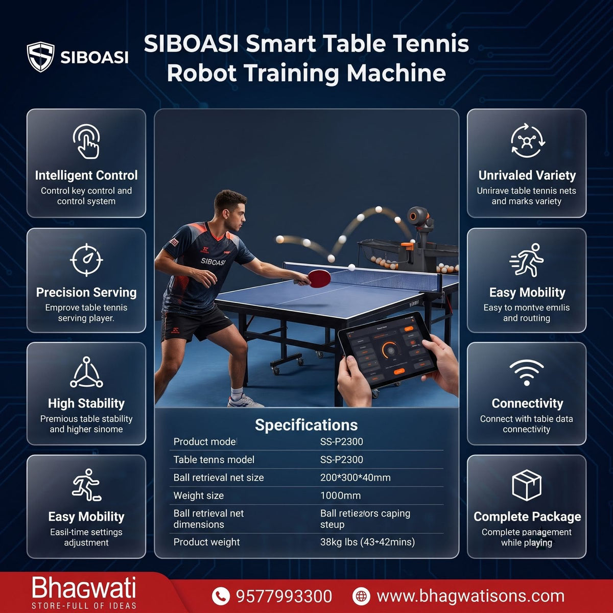 SIBOASI SS-P2300 Smart Table Tennis Robot Training Machine
