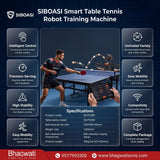 Bhagwati SIBOASI SS-P2300 smart table tennis robot training machine with adjustable settings and spinning ball mechanism.