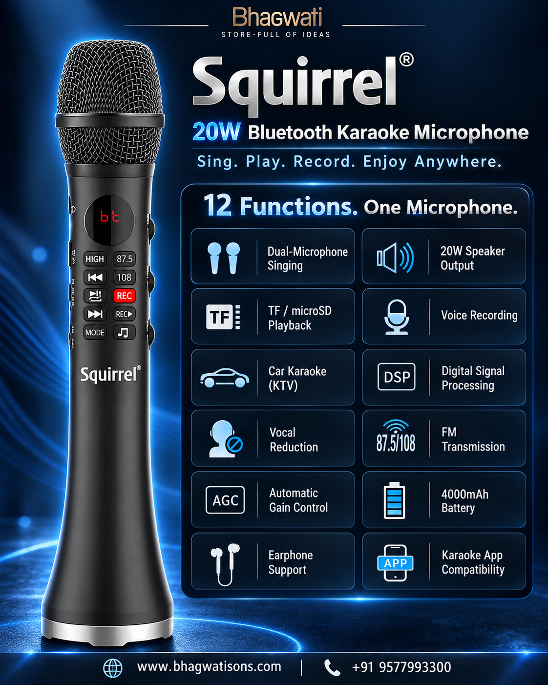 Squirrel All-in-One Portable Karaoke Microphone - Bhagwati