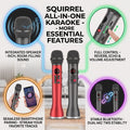 Bhagwati Squirrel all-in-one portable karaoke microphone with built-in speaker and colorful LED lights, ideal for singing and entertainment.