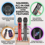Bhagwati Squirrel all-in-one portable karaoke microphone with built-in speaker and colorful LED lights, ideal for singing and entertainment.