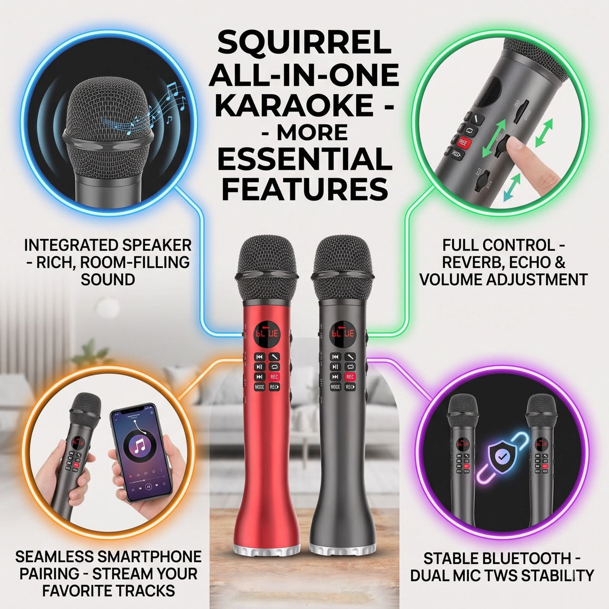 Squirrel All-in-One Portable Karaoke Microphone
