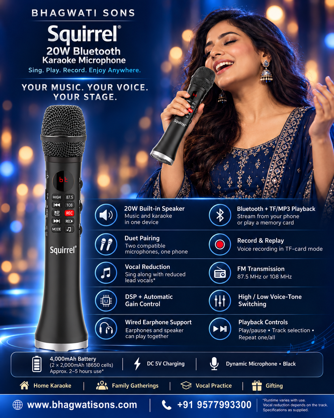 Squirrel All-in-One Portable Karaoke Microphone - Bhagwati
