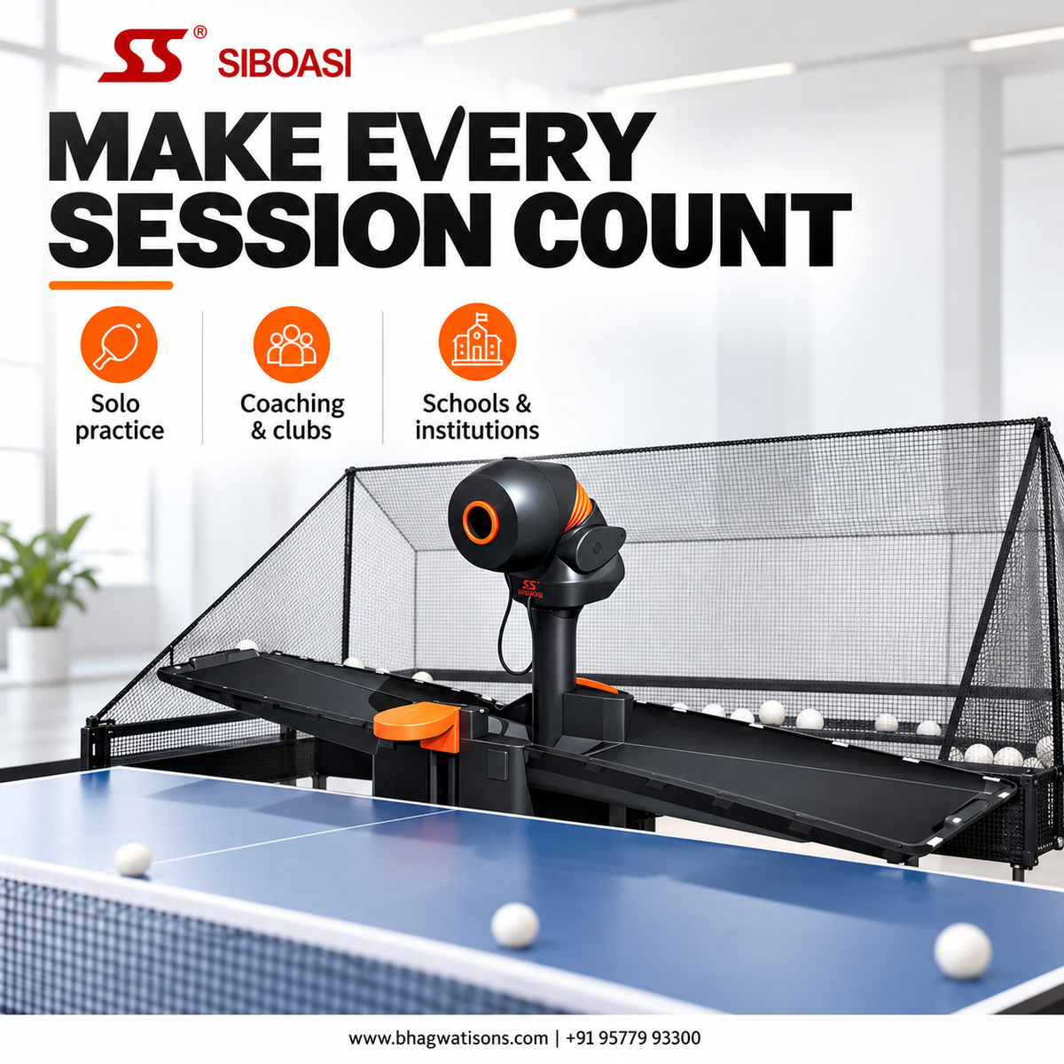 SIBOASI SS-P2300 Smart Table Tennis Robot Training Machine - Bhagwati