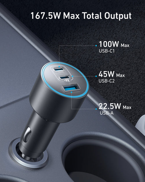 Anker 167W Max 3-Port USB-C Fast Car Charger